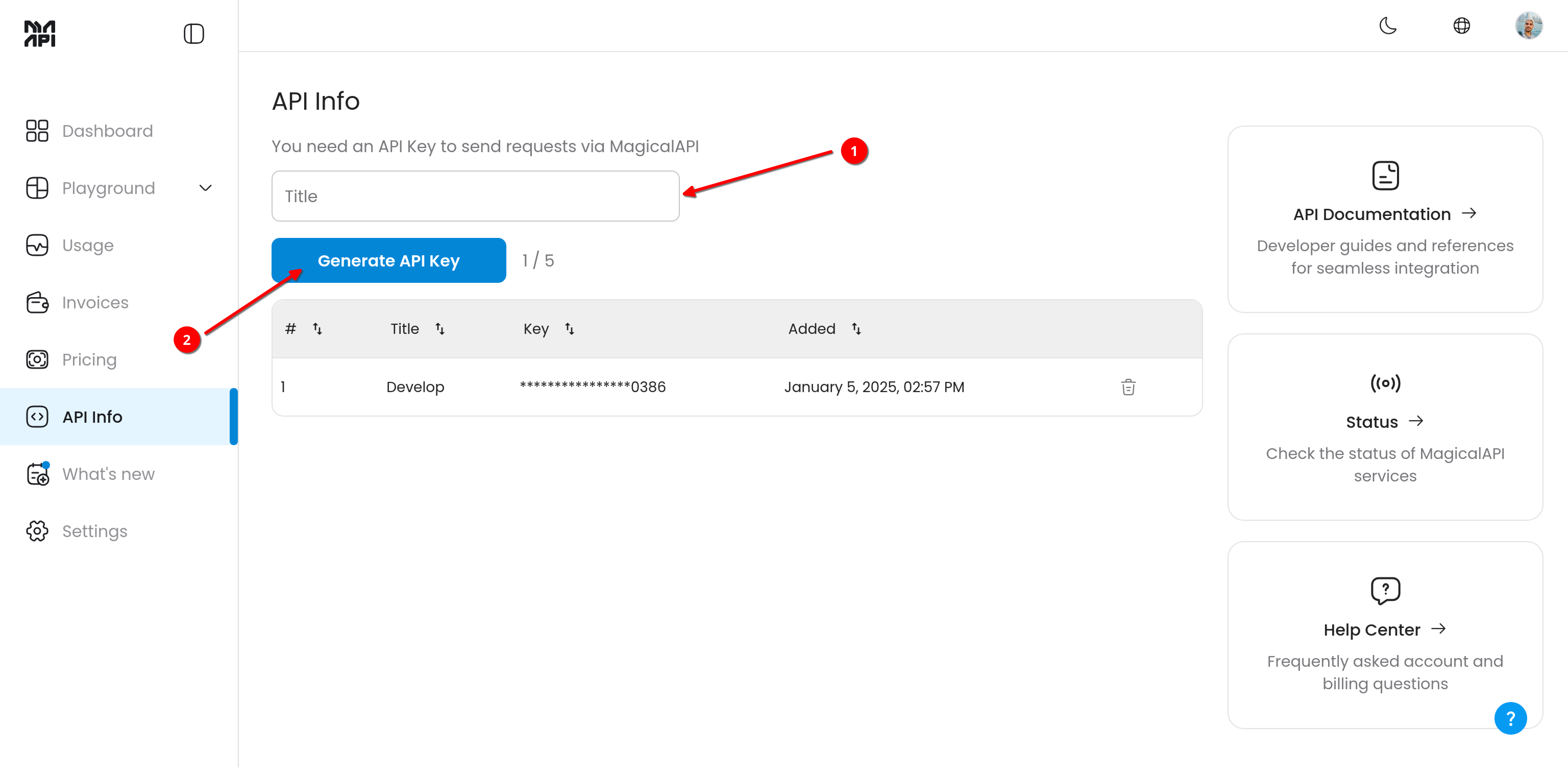 API Key Creation Interface