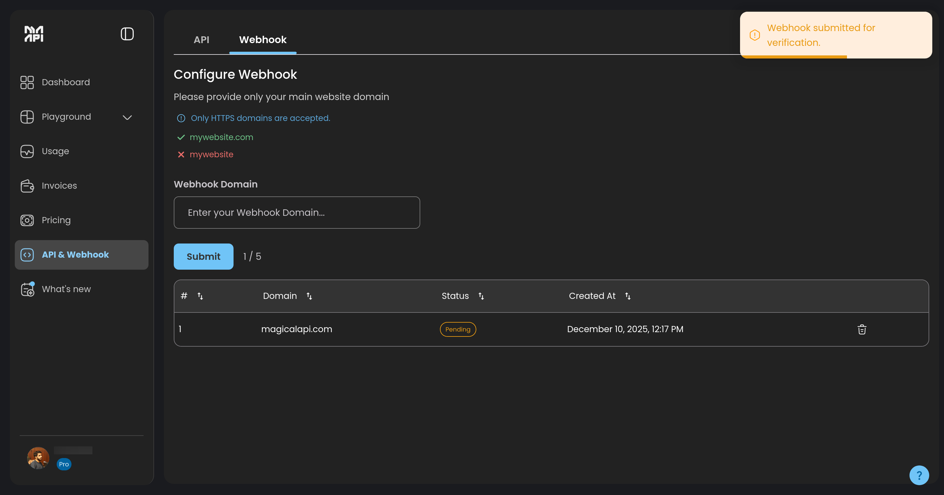 Webhook Domains whitelist